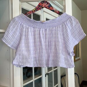 NWT Cropped Top Lightweight Rayon Purple & Cream blouse top Sz S